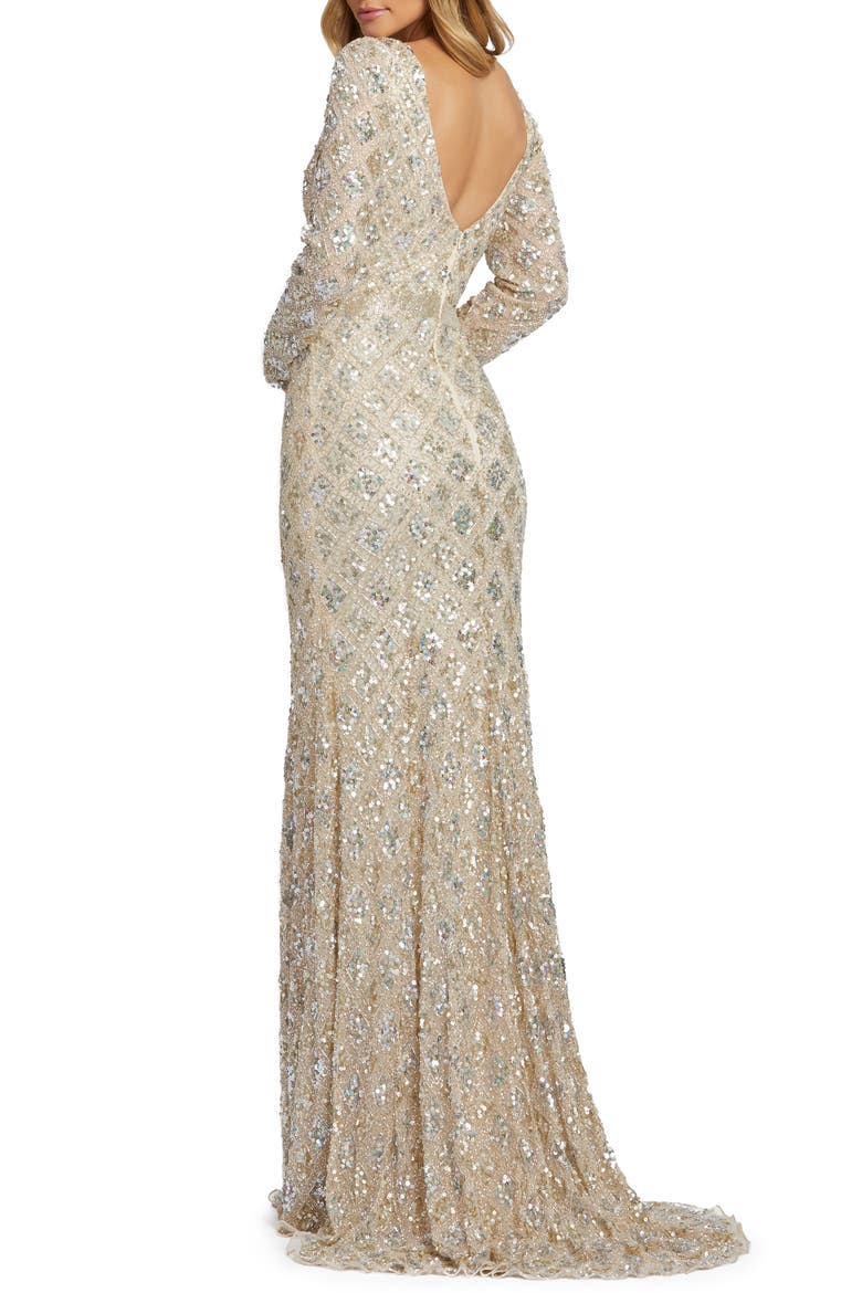 Geometric Embellished Evening Gown, Alternate, color, NUDE ROSE