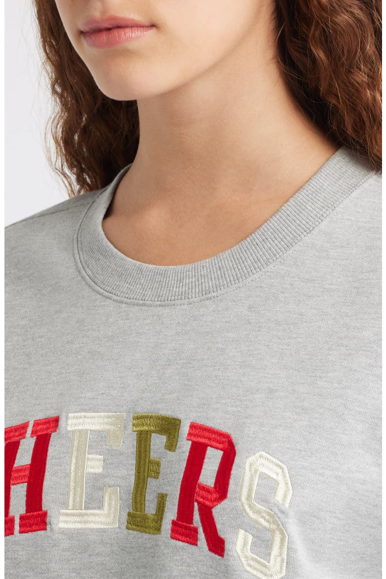 Cheers Embroidered Oversize Cotton Blend Sweatshirt, Alternate, color, HEATHER GREY