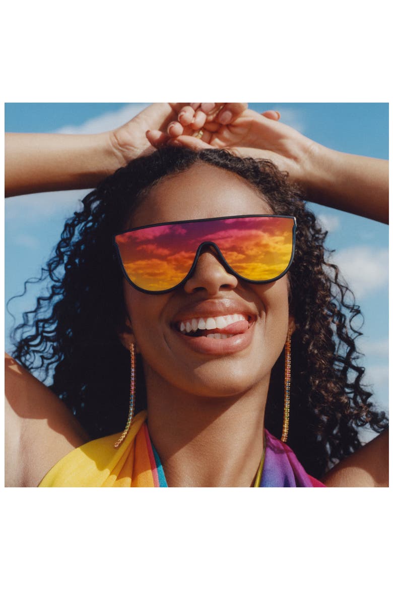 Regent 99mm Oversize Shield Sunglasses, Alternate, color, BLACK/ RAINBOW