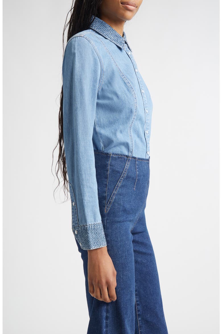 Eddie Rhinestone Trim Denim Top, Alternate, color, RIVIERA BREEZE