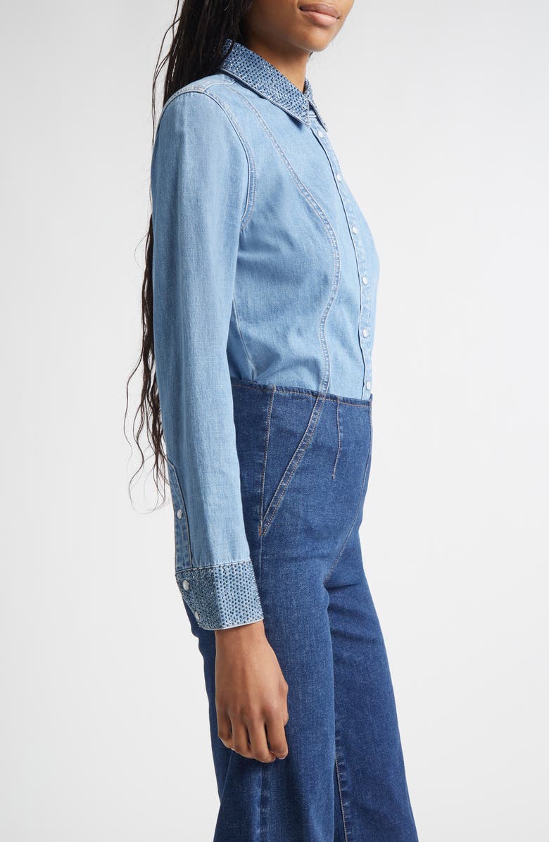 Veronica Beard Eddie Rhinestone Trim Denim Top, Alternate, color, Riviera Breeze