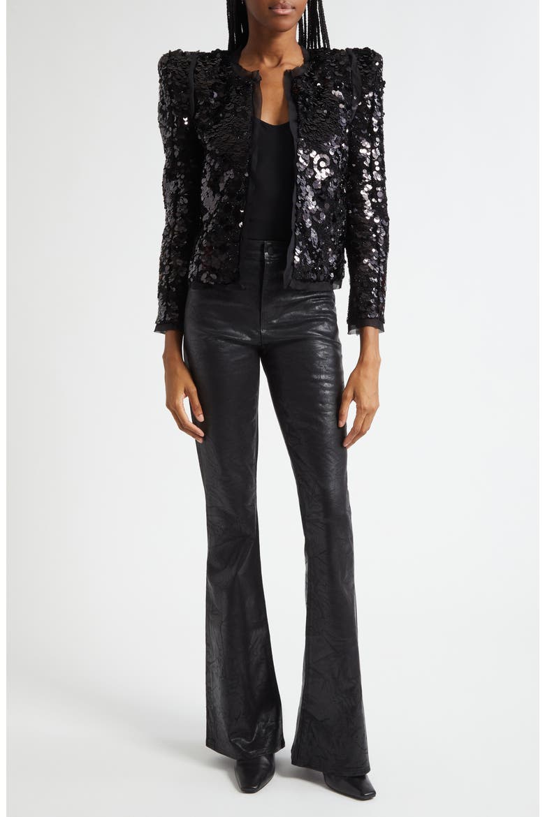 Shai Paillette Strong Shoulder Jacket, Alternate, color, BLACK