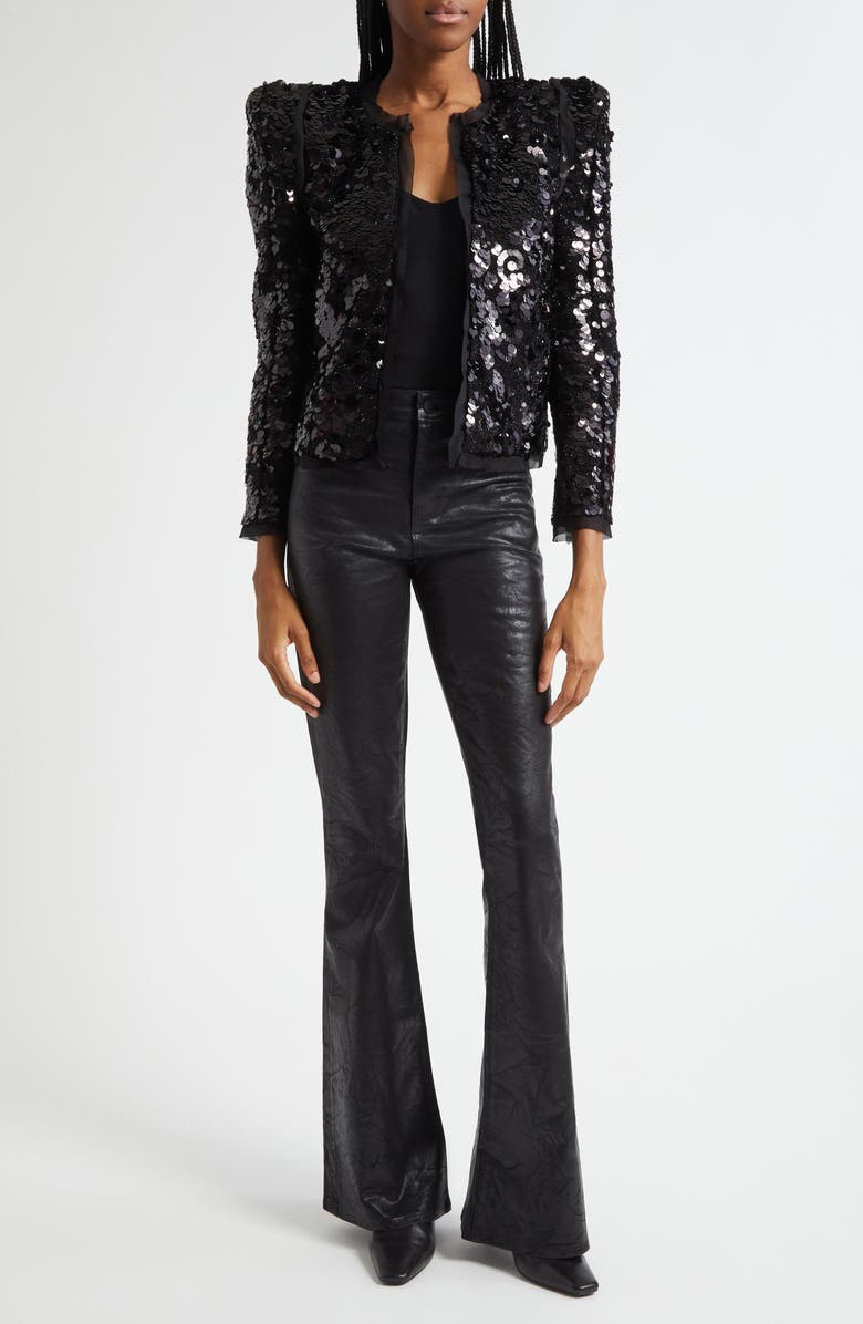 L'AGENCE Shai Paillette Strong Shoulder Jacket, Alternate, color, Black
