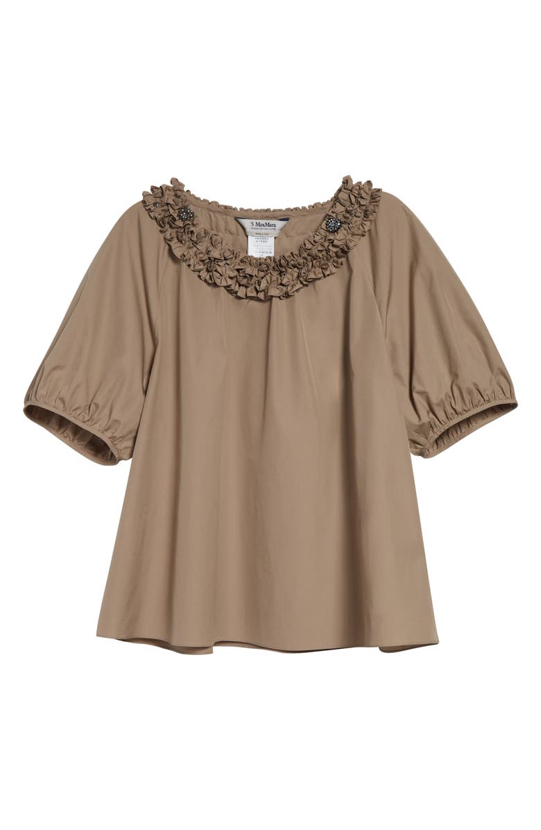 Max Mara Oriana Ruffle Neck Cotton Top, Alternate, color, Turtledove