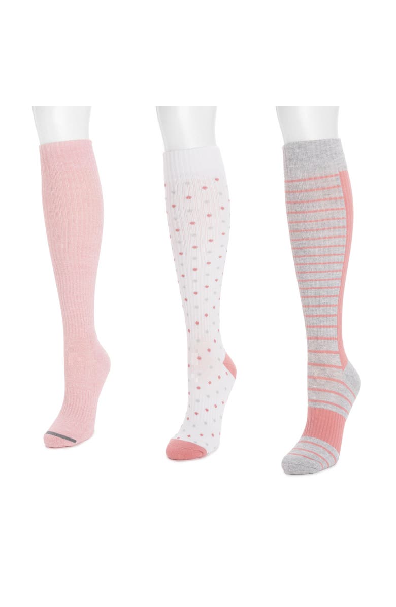MUK LUKS Cotton Rib Compression Knee-High Socks 3 Pair Pack Wide Size, Alternate, color, Blush