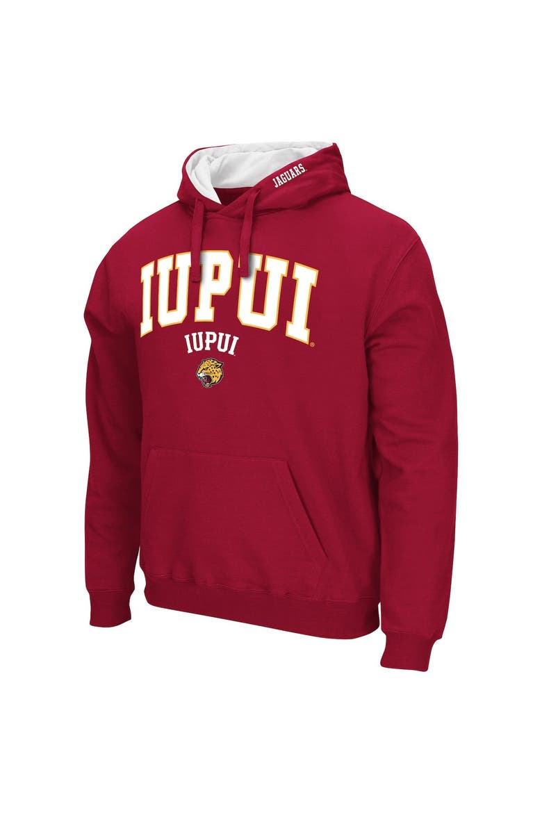 Men's Colosseum Crimson IUPUI Jaguars Arch & Logo 3.0 Pullover Hoodie, Alternate, color, Crimson