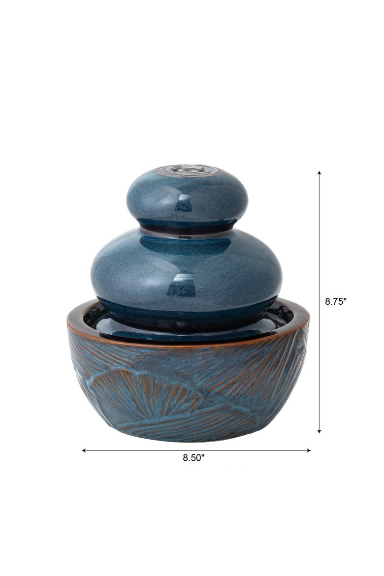 Ceramic Leaf Textured Tabletop Fountain with Pump and LED Light, Alternate, color, Turquoise