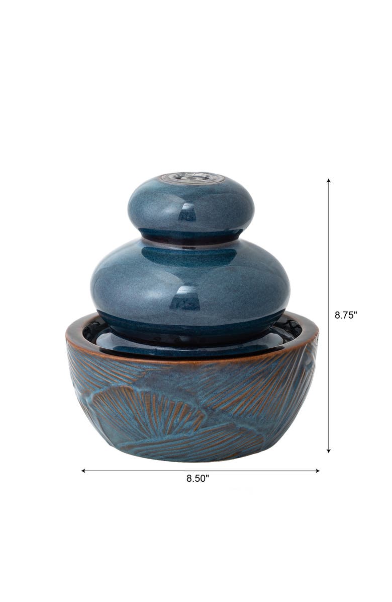 Glitzhome Ceramic Leaf Textured Tabletop Fountain with Pump and LED Light, Alternate, color, Turquoise