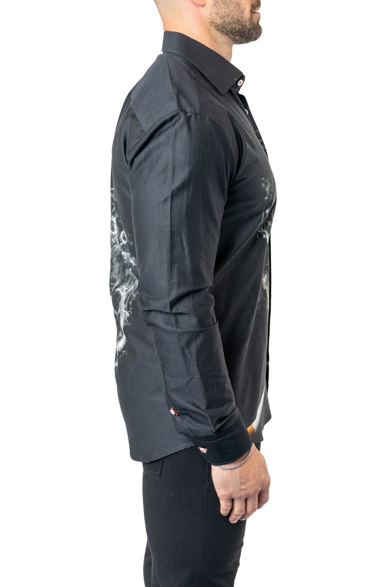Fibonacci Skull Smoke Cotton Button-Up Shirt, Alternate, color, BLACK