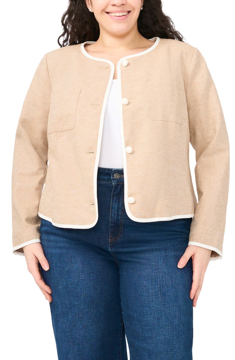 CeCe Contrast Trim Jacket, Alternate, color, Toffee