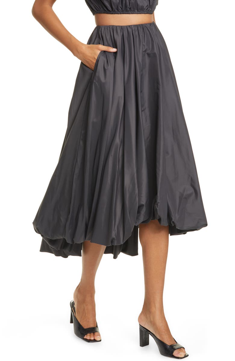 STAUD Mariposa Bubble Hem Midi Skirt, Alternate, color,