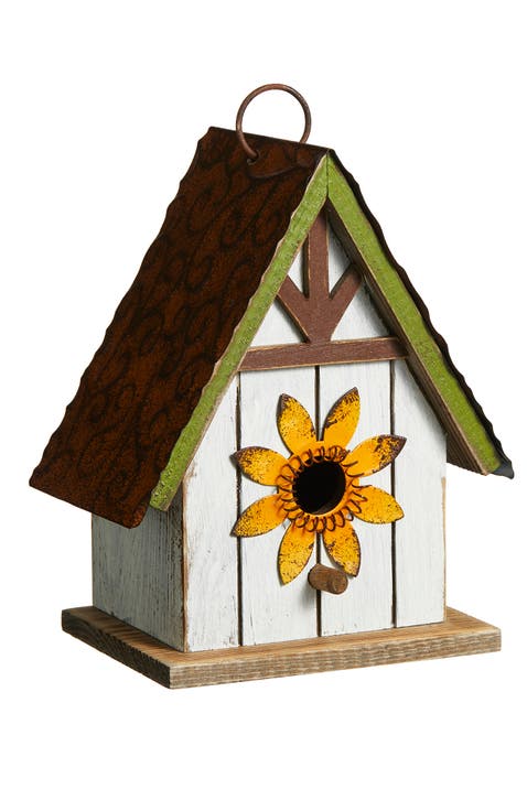 Distressed Solid Wood Decorative Outdoor Garden Birdhouse with 3D Flower or Maple