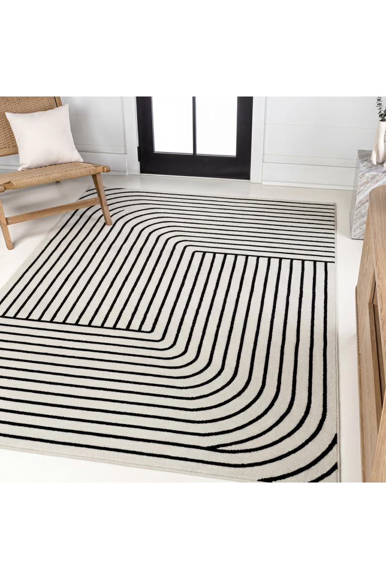 Odense High-Low Minimalist Angle Geometric Indoor/Outdoor Area Rug, Alternate, color, Black/White