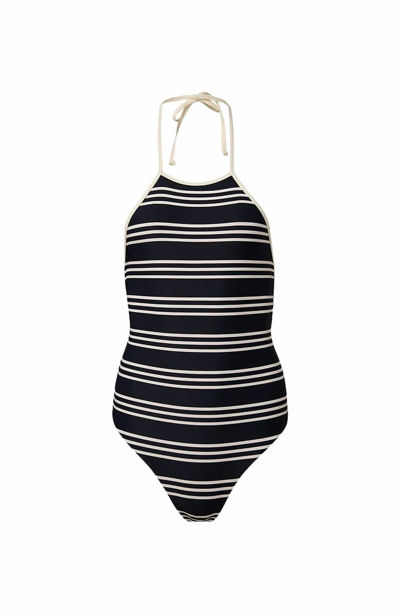 WeWoreWhat Halter One Piece, Alternate, color, Dk Navy/Offwh