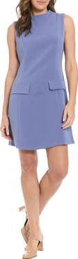 London Times Mock Neck Extender Shoulder Pocket A-Line Dress