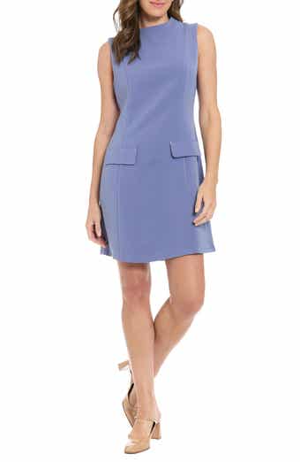 London Times Mock Neck Extender Shoulder Pocket A-Line Dress