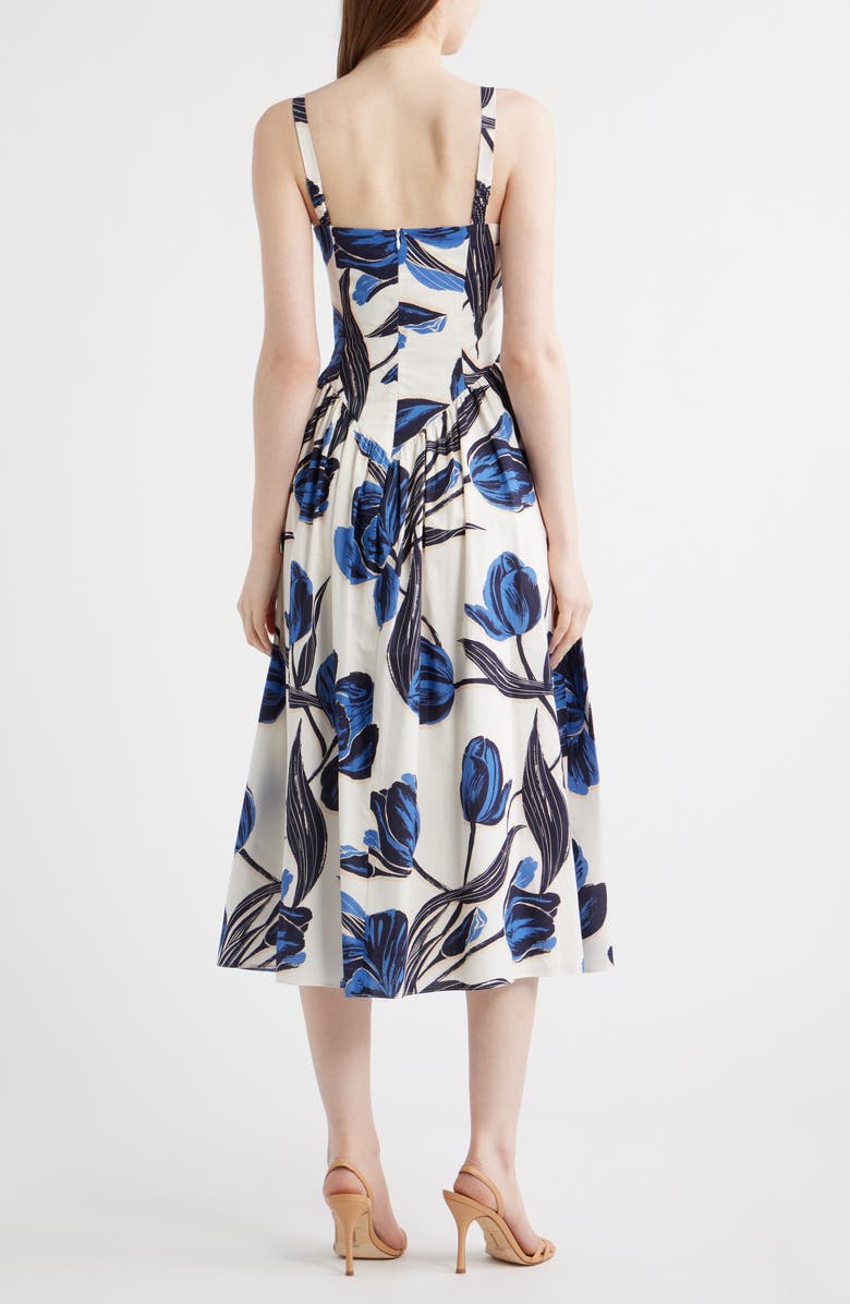 Vince Camuto Floral Cotton Fit & Flare Midi Dress, Alternate, color, Blue Multi