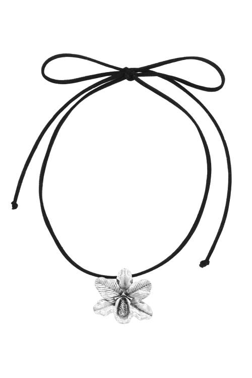 Velvet Luna Suede Orchid Choker Necklace In Black
