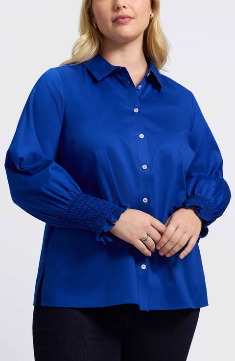 Avril Matte Sateen Button-Up Shirt (Plus)