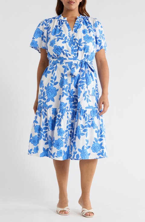Glantis Floral Cora Button Midi Dress (Plus)