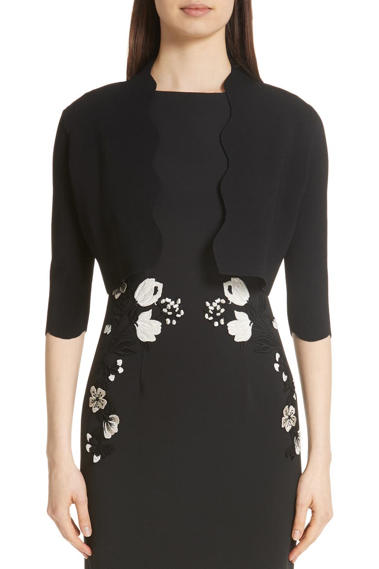 Scallop Trim Knit Bolero, Main, color, BLACK