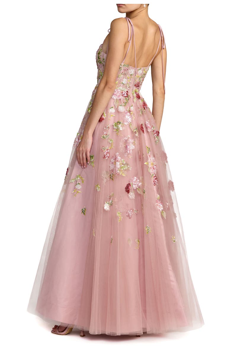 Mac Duggal Floral Embellished Tulle Ballgown, Alternate, color, Mocha