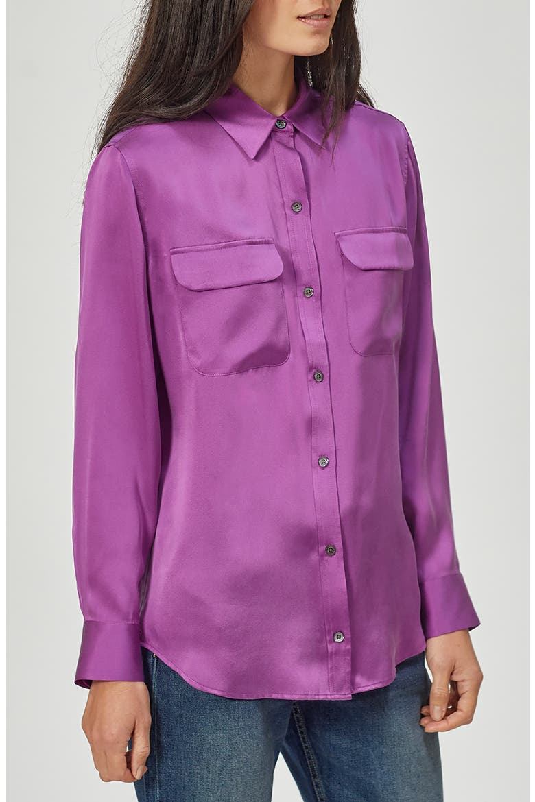 Signature Long Sleeve Silk Blouse, Alternate, color, DHLIA