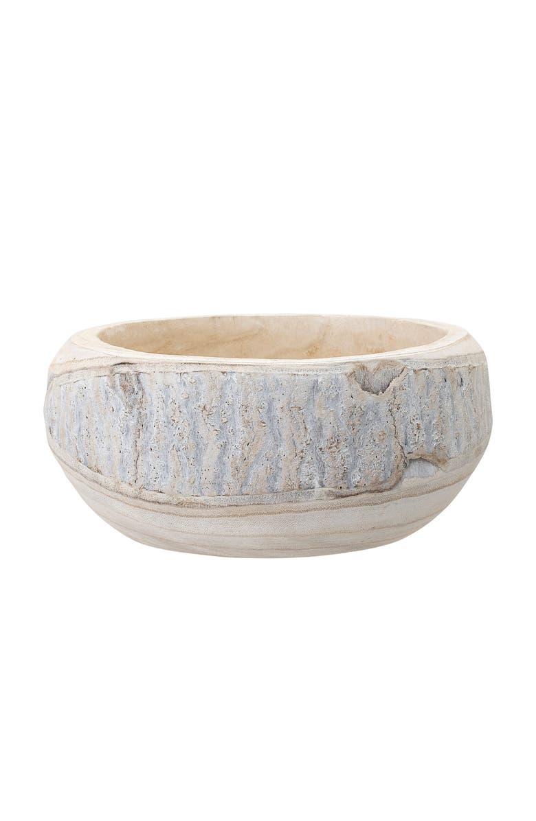 Storied Home Decorative Hand-Carved Paulownia Wood Bowl, Whitewashed, Main, color, White