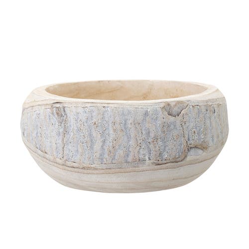 Storied Home Decorative Hand-carved Paulownia Wood Bowl, Whitewashed