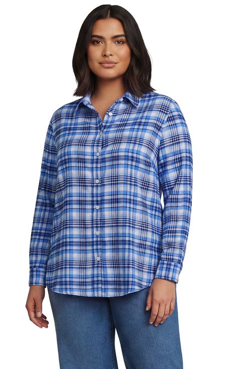 Plus Size Flannel Boyfriend Long Sleeve Shirt