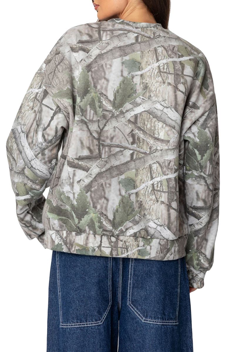 EDIKTED Cali Baby Oversize Camo Sweatshirt, Alternate, color, Olive