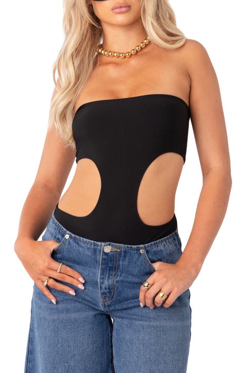 Vivie Cutout Rib Strapless Bodysuit