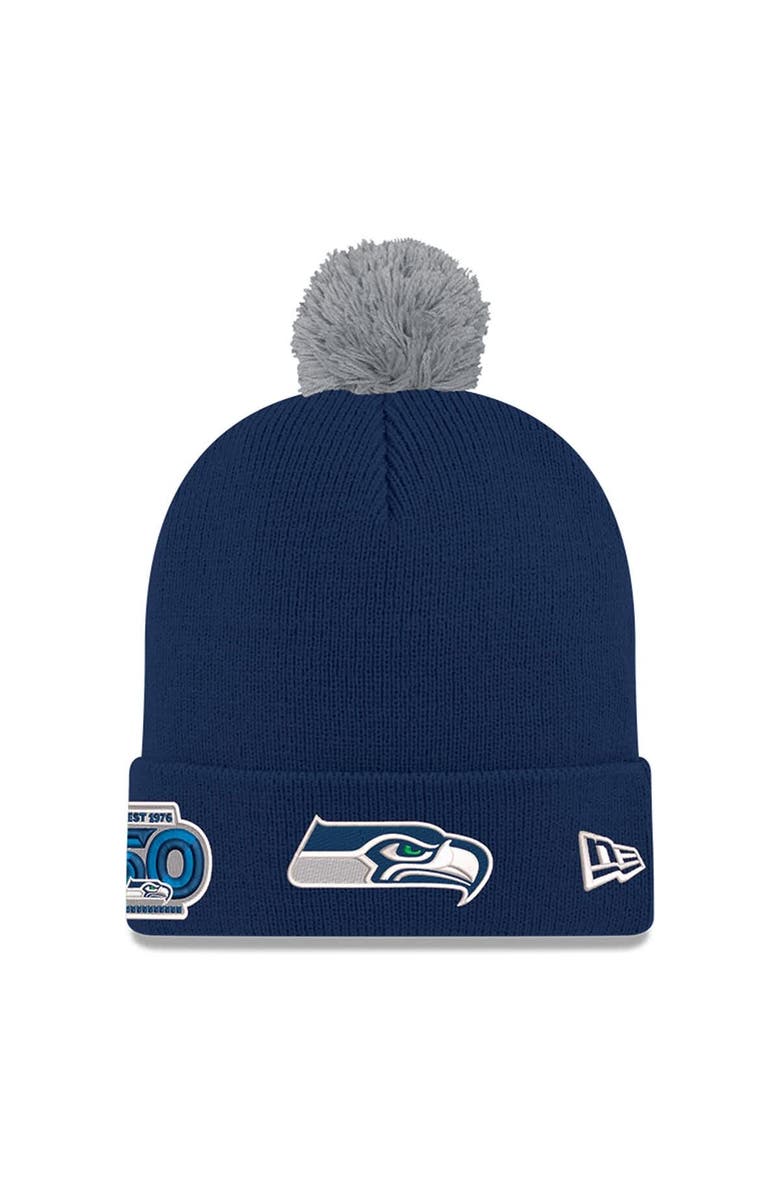 New Era Men's New Era  College Navy Seattle Seahawks 50th Season Cuffed Pom Knit Hat, Main, color, College Navy