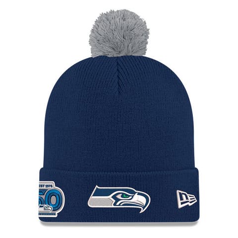 Men's New Era  College Navy Seattle Seahawks 50th Season Cuffed Pom Knit Hat