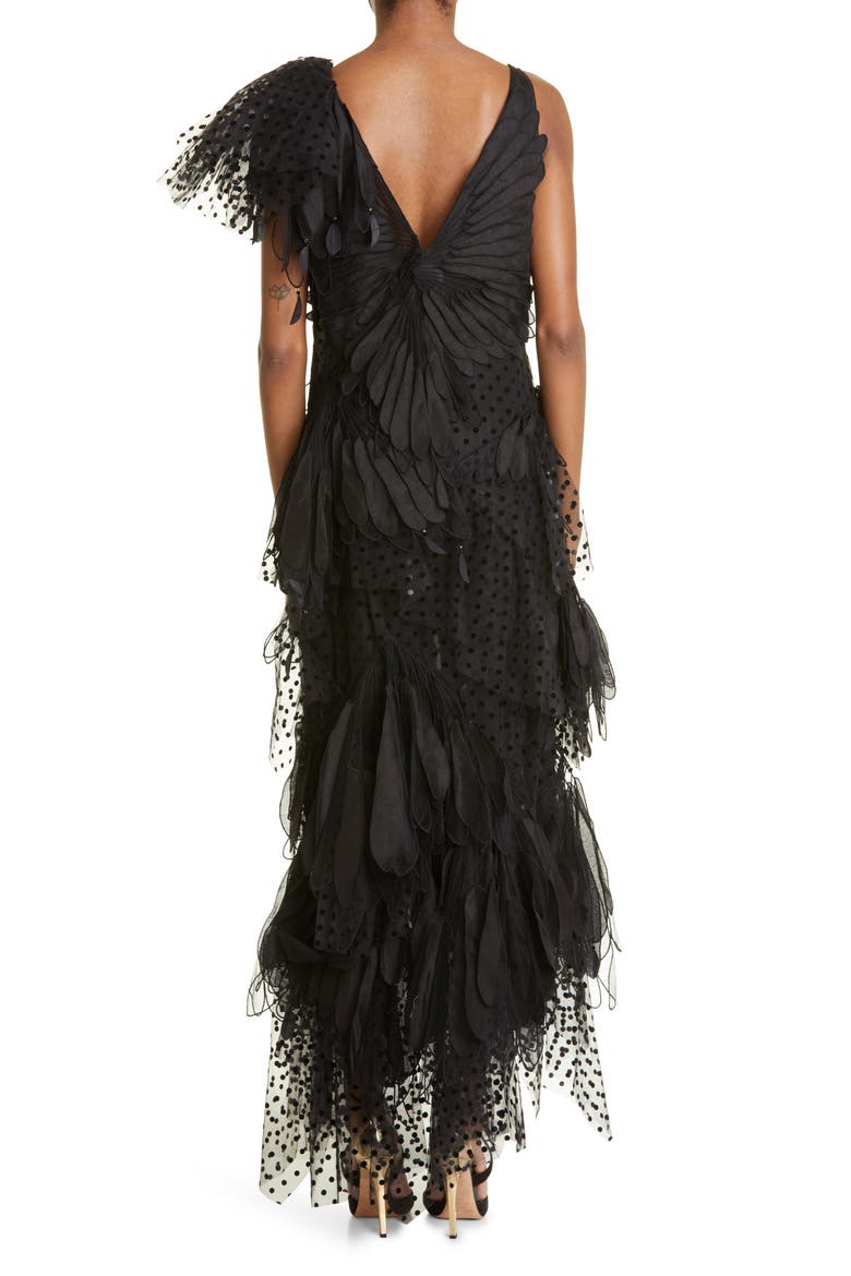 Rhythmic V-Neck Fluted Gown, Alternate, color, BLACK
