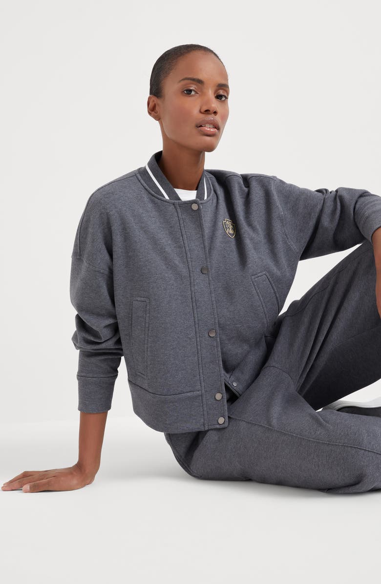 Brunello Cucinelli Techno cotton piqué bomber jacket with logo, Alternate, color, 