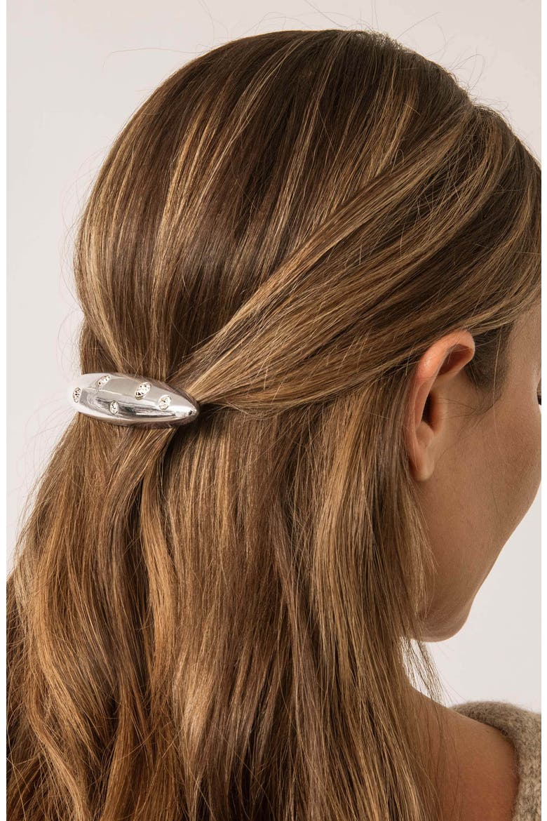Crustal Stud Oblong Hair Barrette, Alternate, color, SILVER
