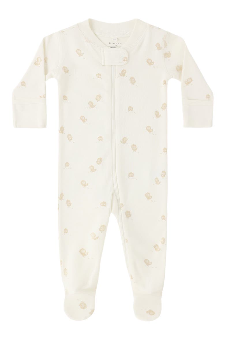 Print Organic Cotton Zip Footie, Alternate, color, IVORY