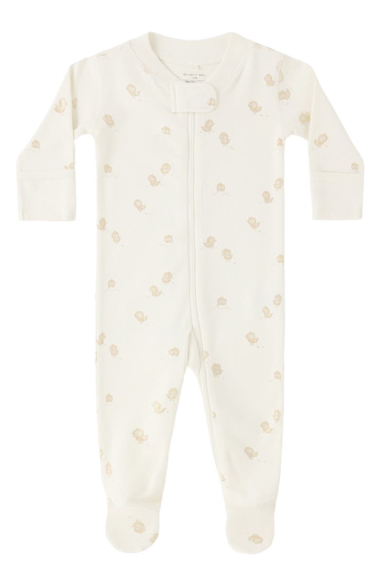 QUINCY MAE Print Organic Cotton Zip Footie, Alternate, color, Ivory