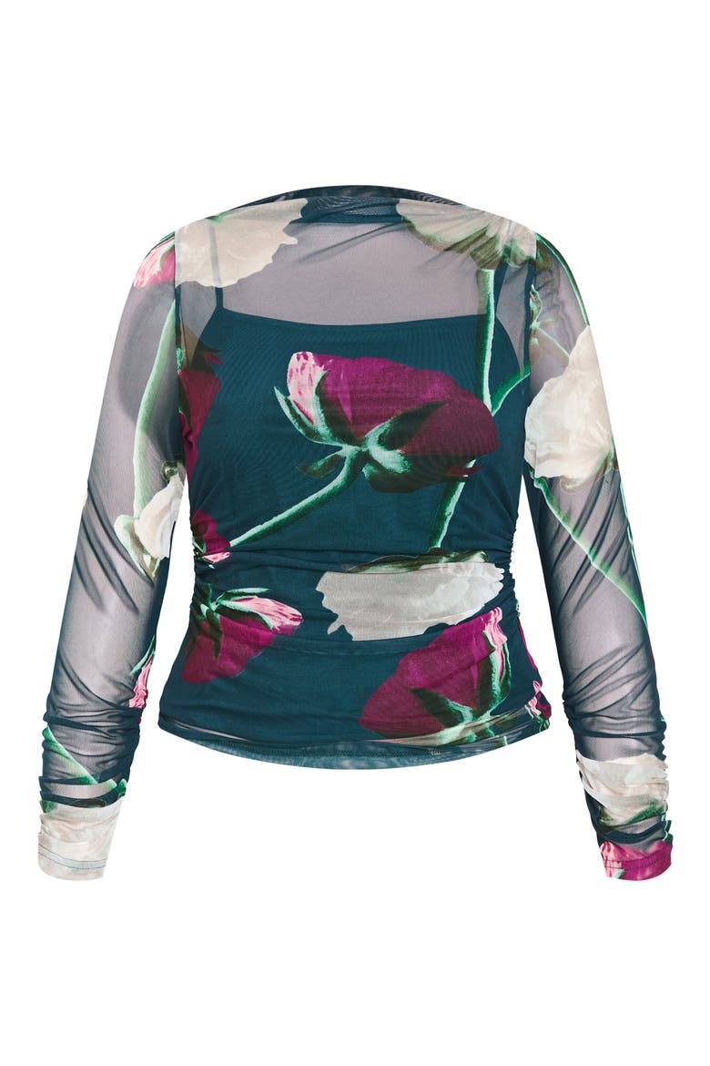 Lauryn Floral Sheer Mesh Top, Alternate, color, EMERALD STEM