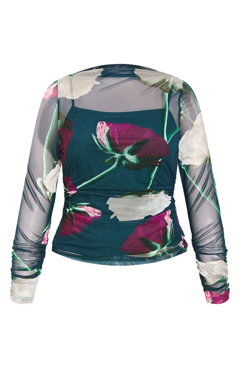City Chic Lauryn Floral Sheer Mesh Top, Alternate, color, Emerald Stem