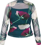 City Chic Lauryn Floral Sheer Mesh Top