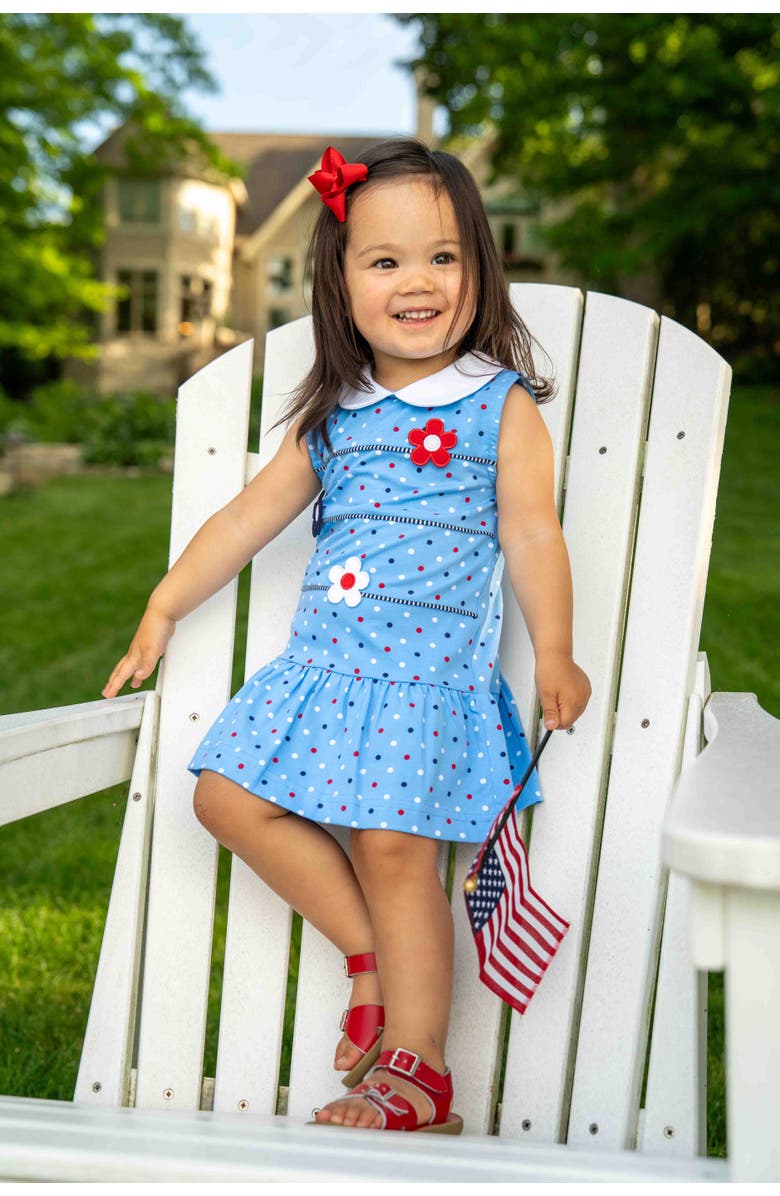 Florence Eiseman Printed Knit Dress With Flowers, Alternate, color, Blue/Multi