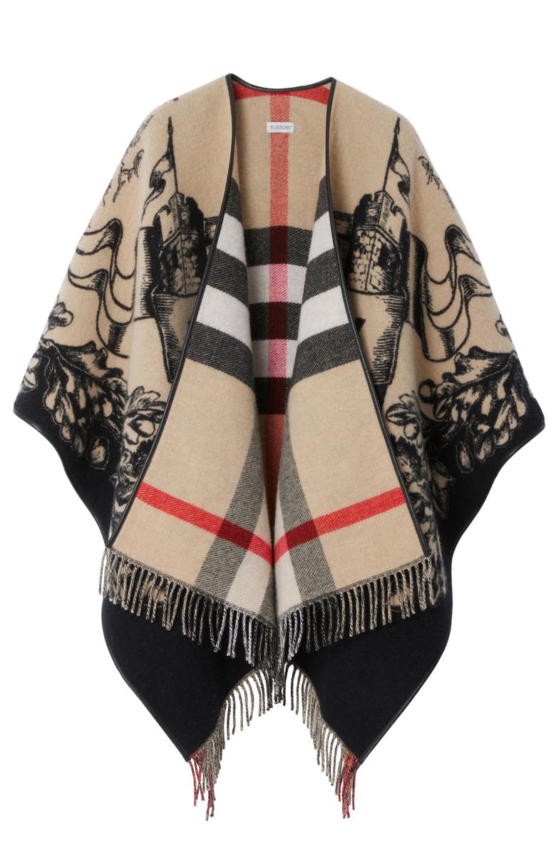 Burberry Reversible EKD Check Wool Cape, Main, color, Archive Beige