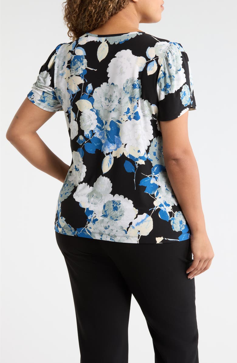 AK ANNE KLEIN Floral Print Tulip Sleeve Top, Alternate, color, Anne Black Multi