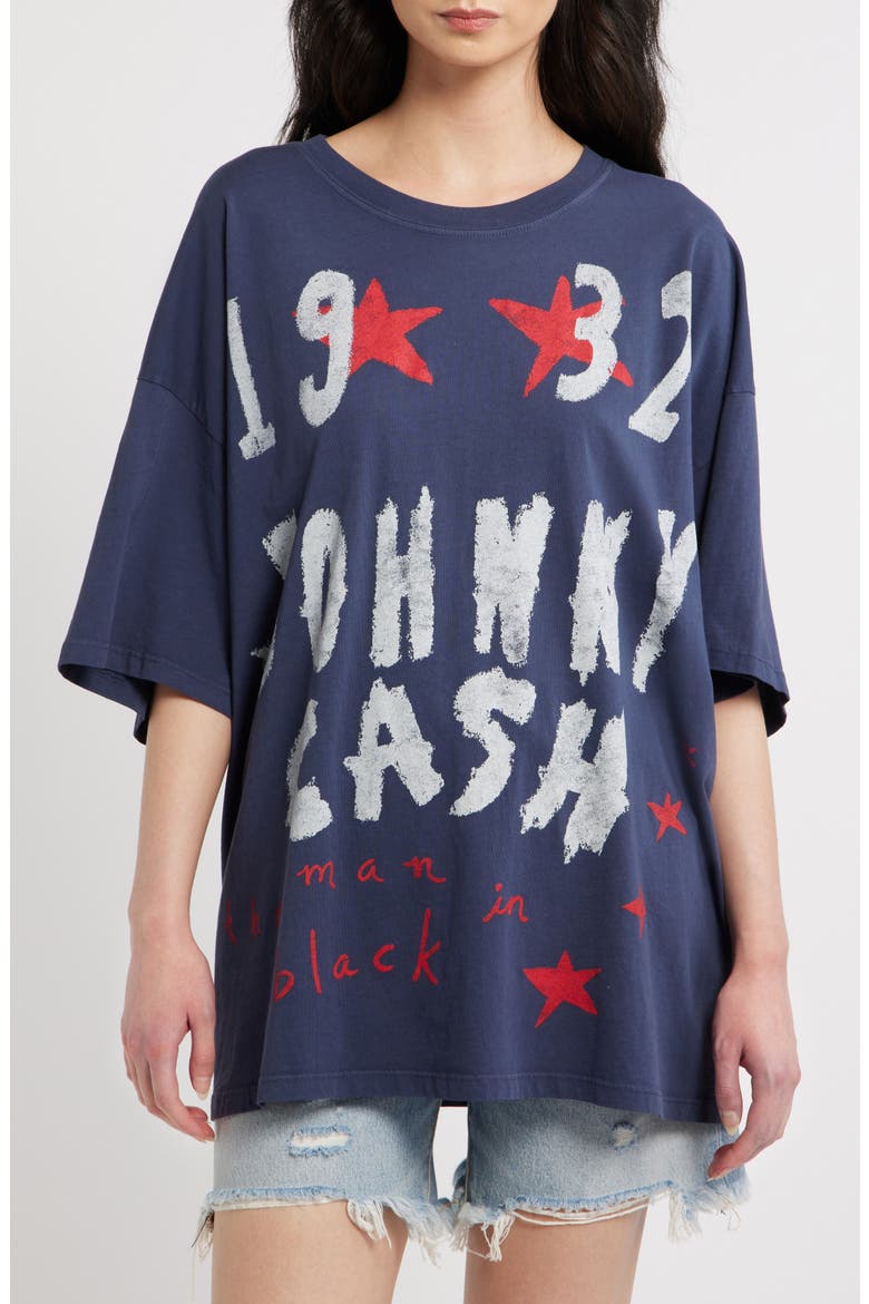 Johnny Cash Doodles Oversized Graphic Tee, Main, color, VINTAGE NAVY