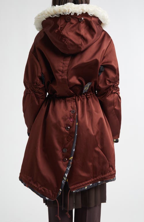Undercover Mixed Media Silk Parka In Brown