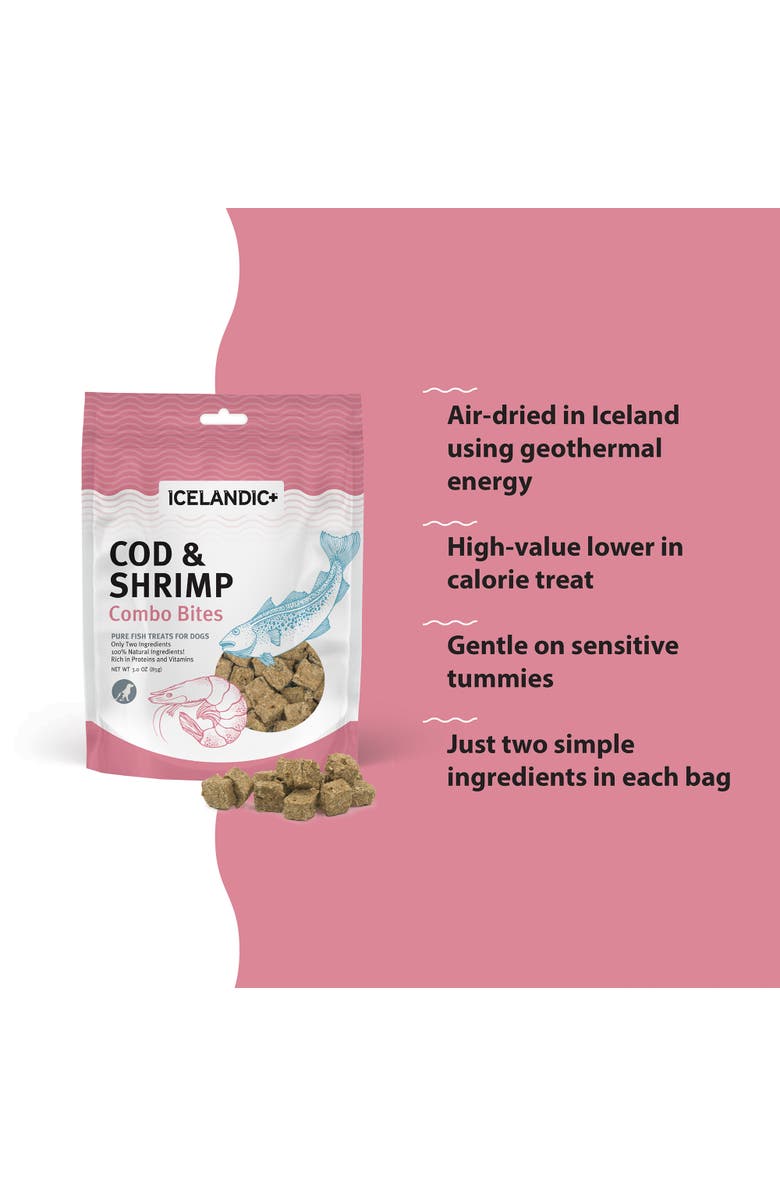ICELANDIC+ Cod
Shrimp Combo Bites Dog Treat 3.0oz Bag, Alternate, color,