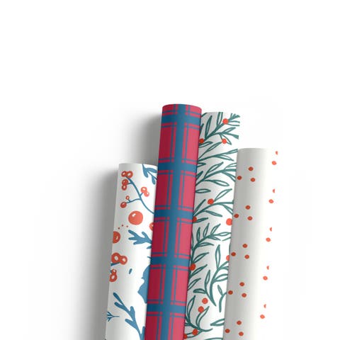 Two-Sided "Jolly Blues" & "Wreath" Heavyweight Christmas/Holiday Gift Wrap (Eight Sheets)