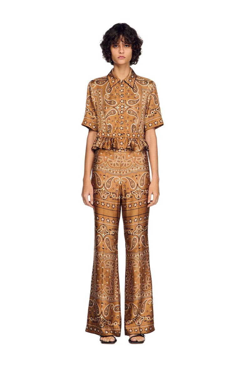 Bandana print cropped shirt, Alternate, color, Brown / black